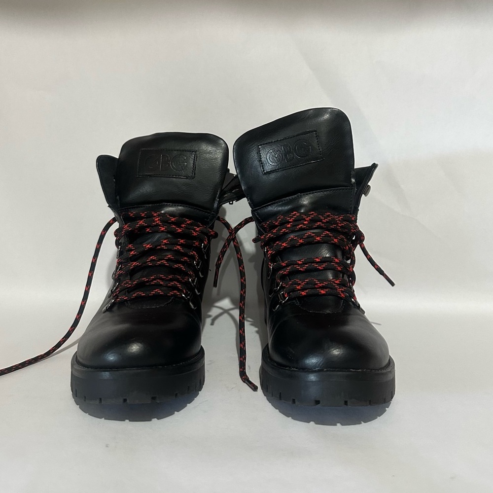 GBG by Guess Black Leather Boots with Red Laces (Medium 8)